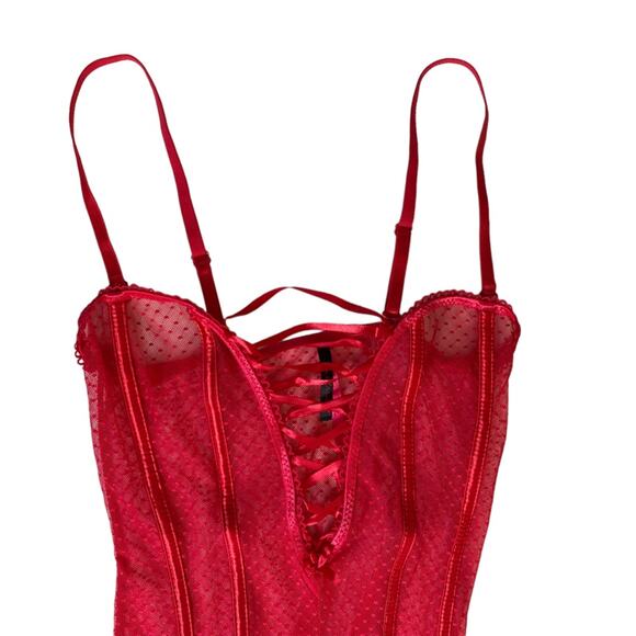 Seven Til Midnight Red Lace Up Front Corset with‎ Garter Straps Women's One Size - Picture 3 of 9